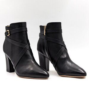 L'Agence Women Franci Black Leather Buckle Dressy Office Heel Boots sz 9.5